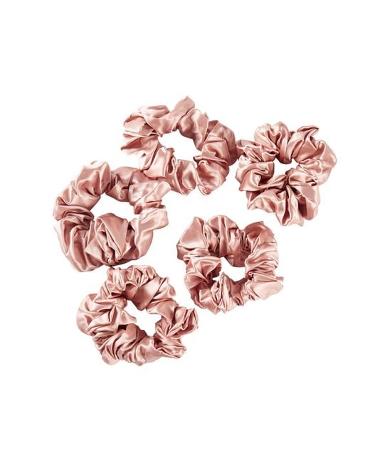 Soft Strokes Silk Pink Pure Mulberry Silk French Scrunchie Set Of Five
