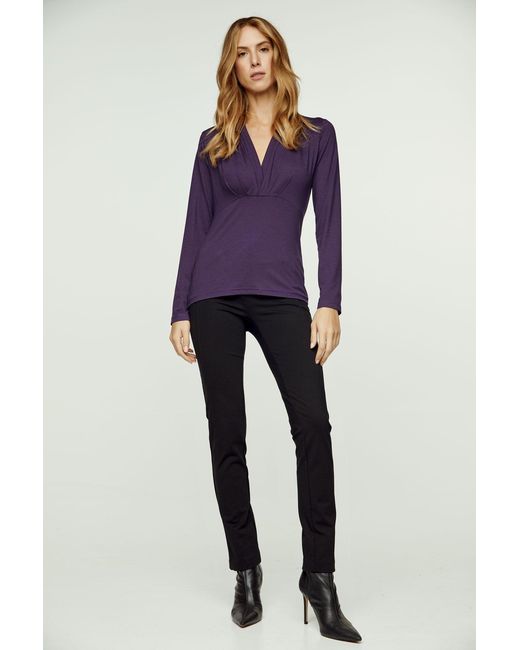 Conquista Blue Ink Long Sleeve Faux Wrap Top