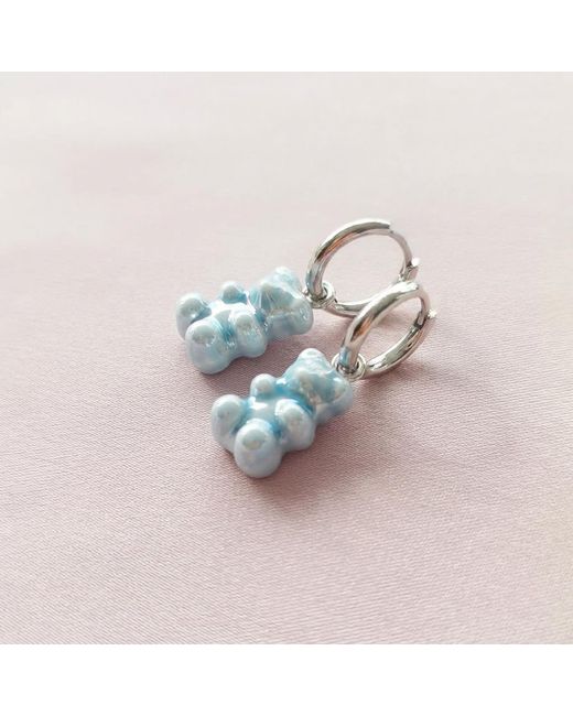 POPORCELAIN Blue Baby Porcelain Gummy Bear Earrings, Tone