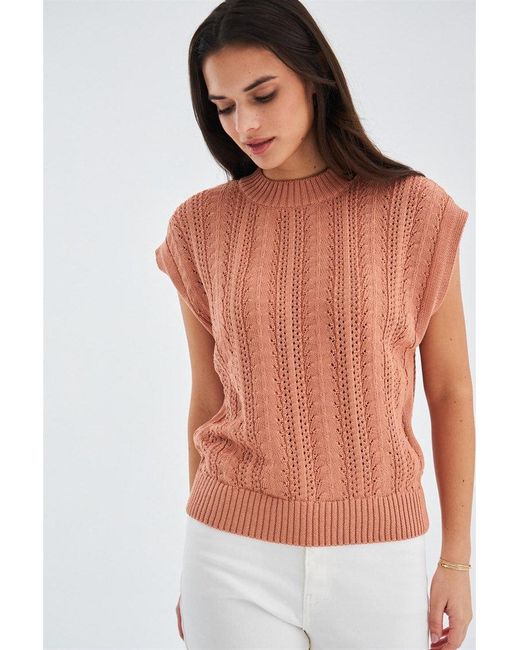 Peraluna Orange Sima O-Neck Openwork Knit Blouse