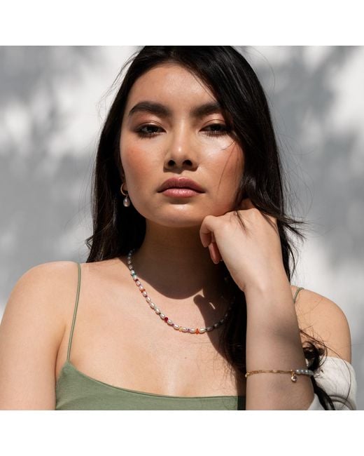 Dower & Hall Metallic Timeless Oval Pearl Charm Hoops