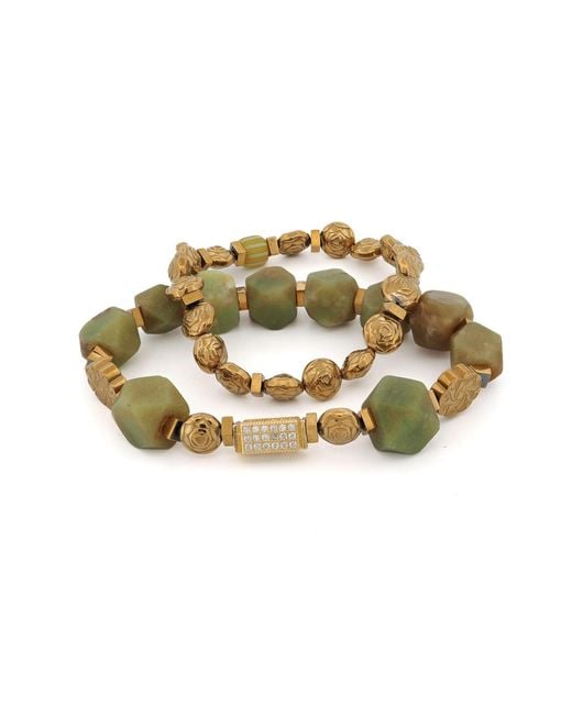 Ebru Jewelry Metallic Spiritual Garden Natural Jade & Bracelet Set