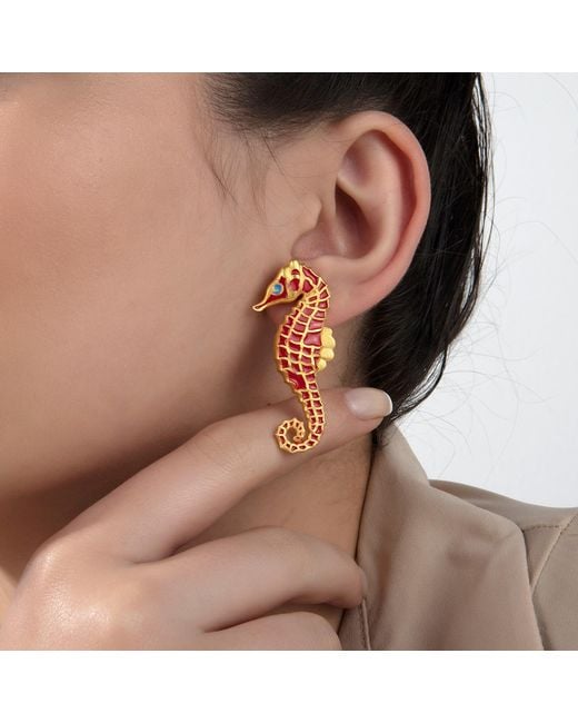Milou Jewelry Red Seahorse Earrings