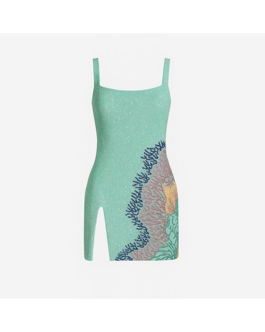 Oceanus Green Adeline Coral Hand Beaded Mini Dress