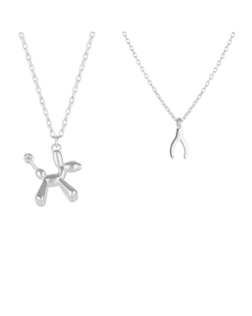 Spero London White Balloon Dog Poodle & Wishbone Necklace Layering Set