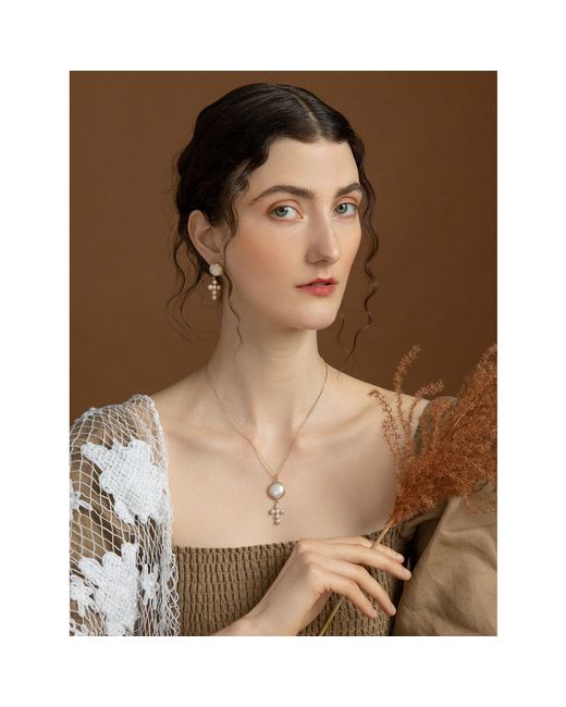 Vintouch Italy White Hope-Plated Pearl Cross Necklace
