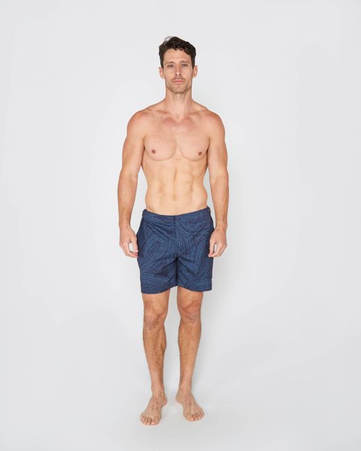 Lords of Harlech Blue Neptune Wild Paisley Oxford Tailored Swim Short for men