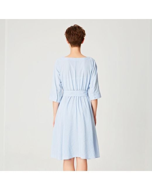 Smart and Joy Blue Wide-Belt Flared Dress