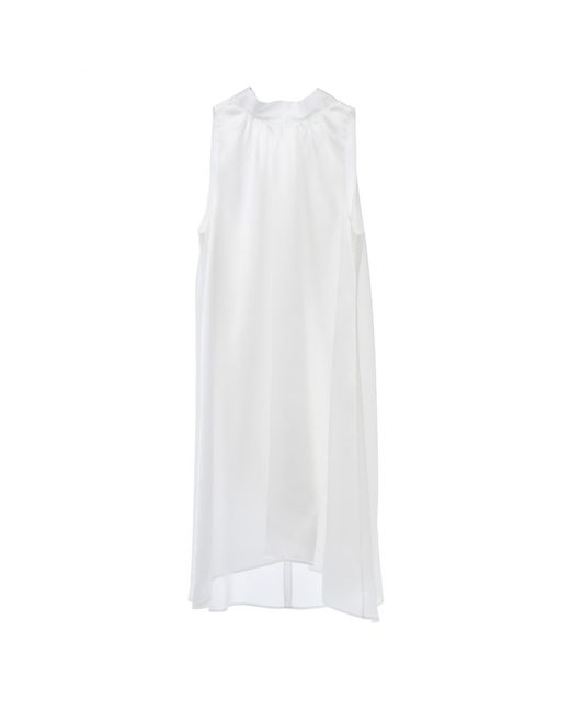 MIONÈ White Short Silk Dress With High Neck