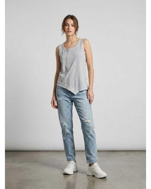 Conquista Gray Asymmetric Hem Sleeveless Jersey Top