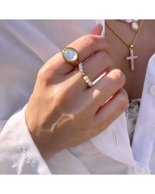 Nialaya White Beaded Pearl Ring