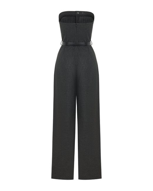 Nocturne Gray Belted Striped Jumpsuit