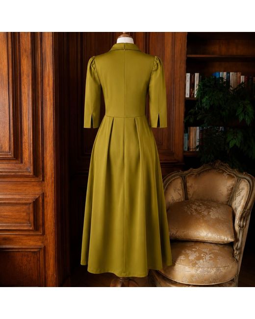 NUMBAT Green Constance Cotton Coat Collar Midi Dress –