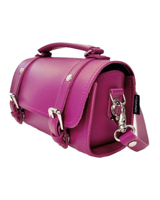 Zatchels Purple Handmade Leather Bowler Bag