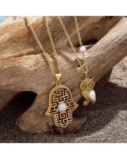 Karma and Luck Metallic Protective Light Opal Hamsa Necklace