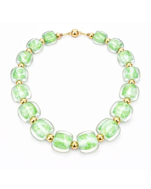Gold & Honey Yellow Beaded Lucite Necklace For Brunch