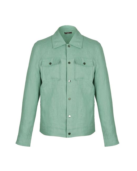 DAVID WEJ Green Hugo Linen Trucker Jacket for men