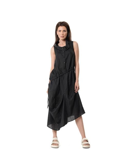 Metamorph Blue Linen Midi Dress With Asymmetric Hem