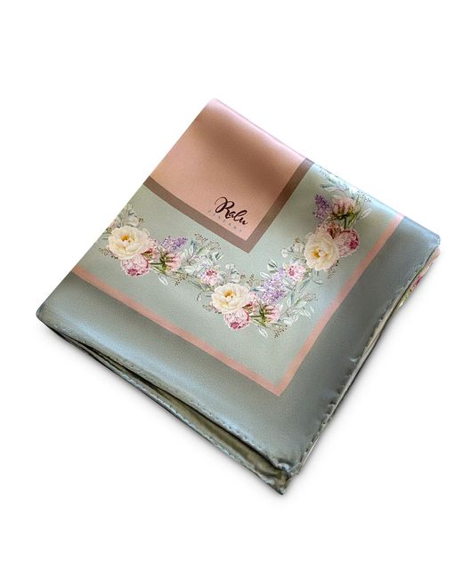 Ralufineart Pink Silk Satin Ravishing Peonies Scarf