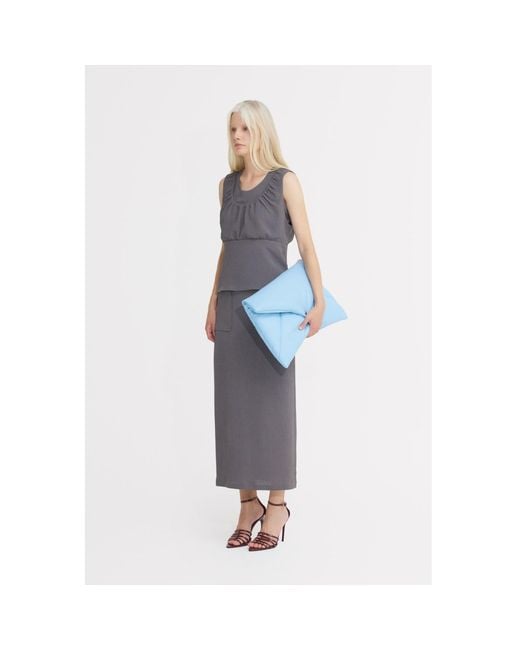 Julia Allert Gray Summer Crinkled Sleeveless Top & Long Skirt Two-Piece Set –
