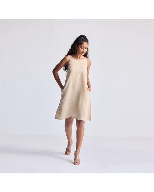 REISTOR Natural Neutrals Hemp Short Dress With Back Embroidered Lace Detail