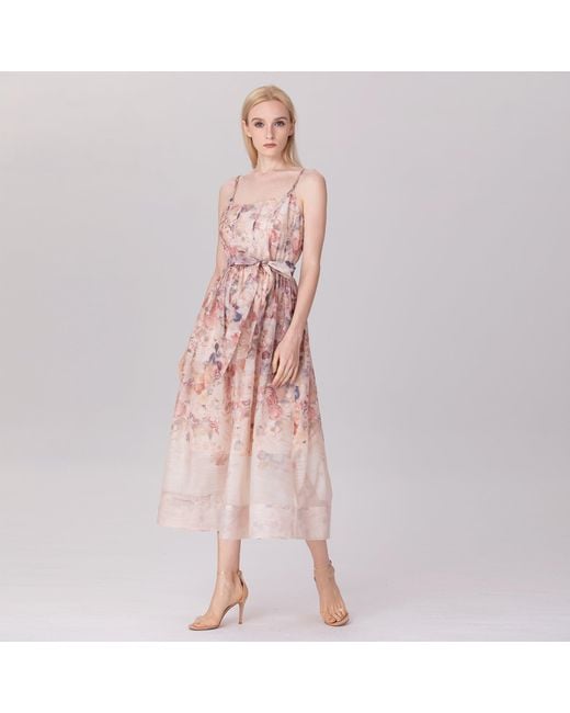 Smart and Joy Pink Neutrals / Flower Print Organza Strappy Dress