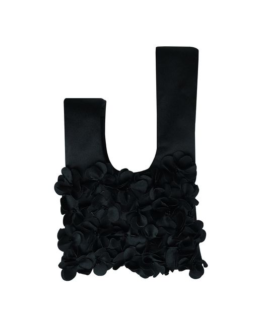 2KStyle Black Swan Three-Dimensional Florals Hand-Embellished Satin Mini Wristlet Pouch