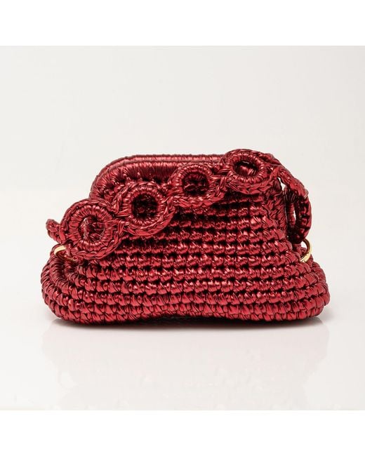 Sibylla Delphica Red Mini Metallic Crochet Clutch Bag