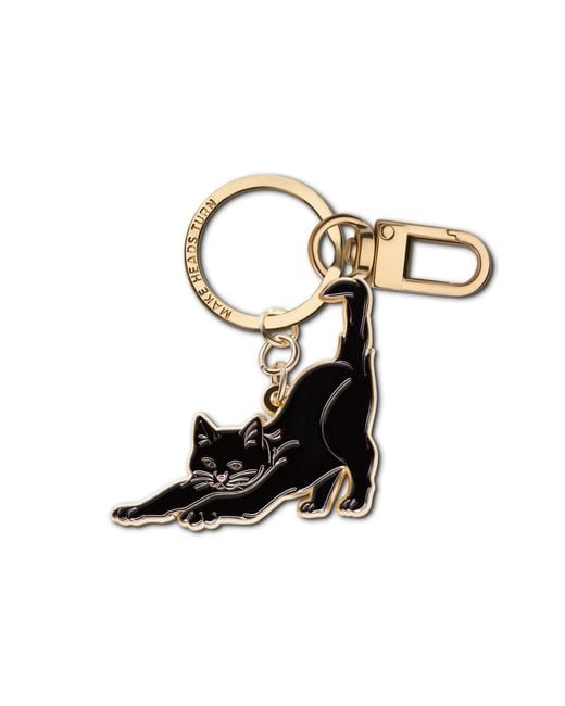 Make Heads Turn Black Enamel Keychain & Bag Charm Stretching Cat
