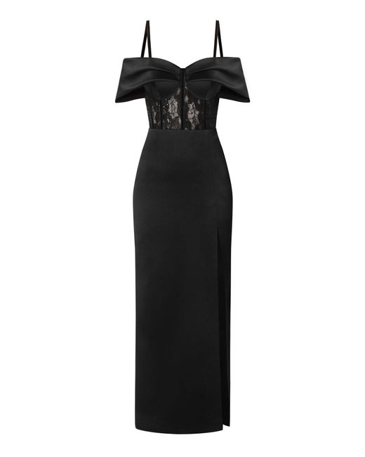 Tia Dorraine Black Belle Of The Ball Satin Maxi Dress With Lace Corset
