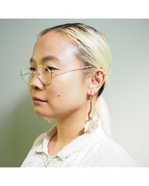 Nana Watanabe Metallic Neutrals Fragrant Vines Petal-Like Embroidered Earrings