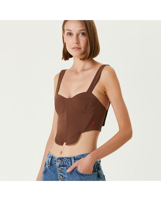Pcfg Brown Woven Corset Top