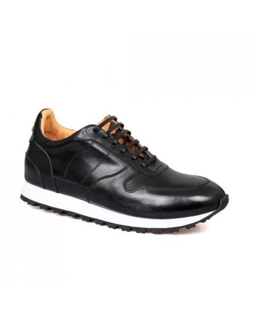 DAVID WEJ Black Leather Smart Sneakers – for men