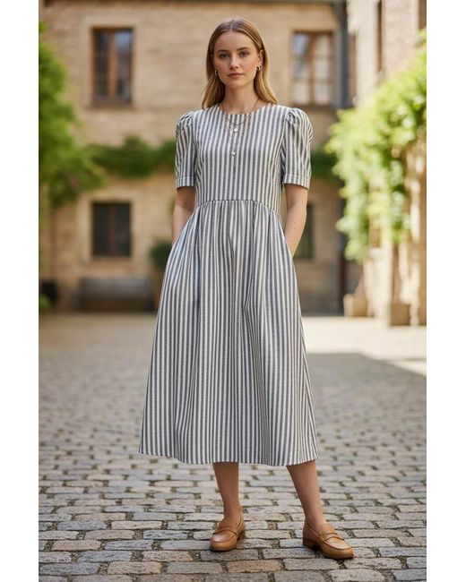 BEIRA Gray Flora Dress – Stripe Cotton