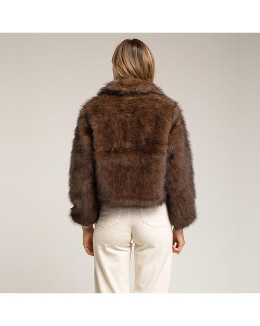 Tantra Spain Sl Brown Faux Fur Jacket With Collar And Zipper Closure Brwon