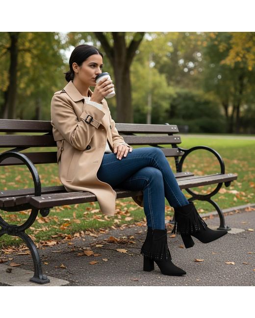 Beautiisoles by Robyn Shreiber Made in Italy Black Tal Suede Ankle Bootie Comfortable & Dressy With Studs For Work Or Evening
