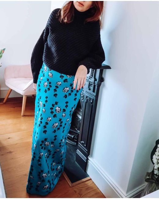 Sophie Cameron Davies Blue Floral Maxi Jersey Skirt