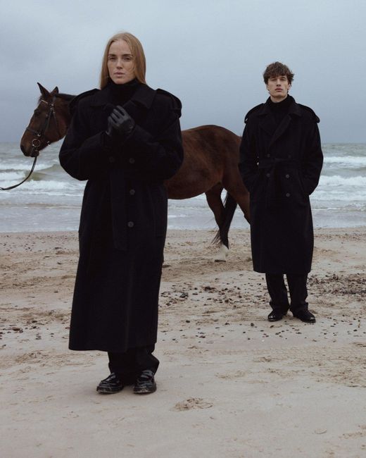 InAvati Black Long Double-Breasted Wool Coat