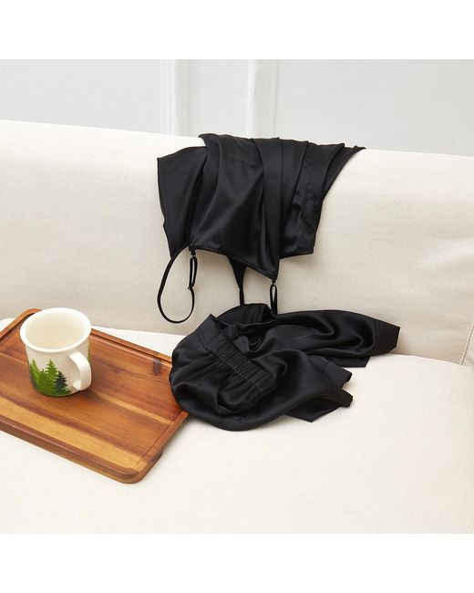 Soft Strokes Silk Black Pure Mulberry Silk Cowl Neck Camisole, Spaghetti Strap
