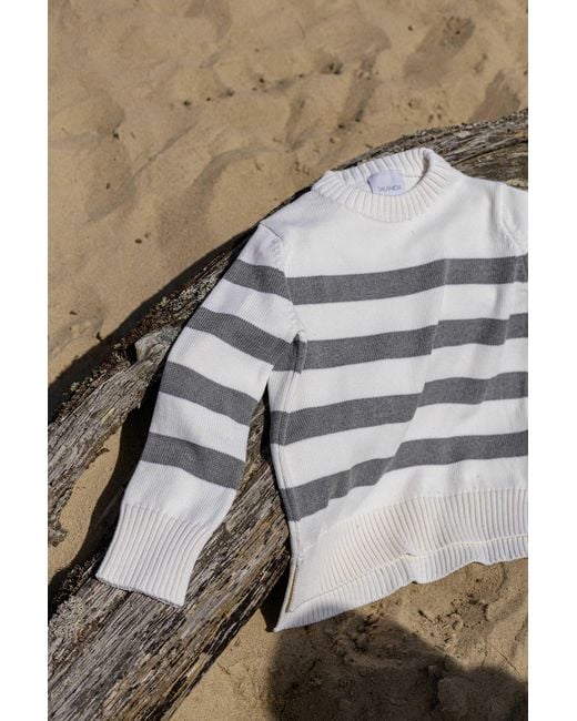 SALANIDA White Marina Striped 100% Merino Jumper