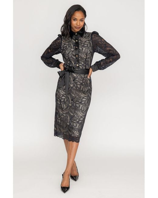 Zetaye Black Lyric Lace Shirt Dress