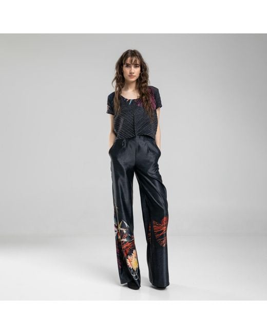 ARTISTA Blue Floral Printed Wide Leg Pants