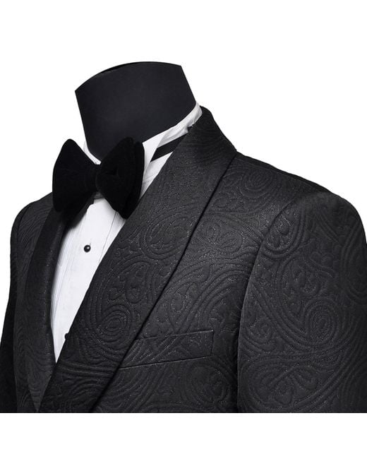 DAVID WEJ Black Kensington Double Breasted Shawl Lapel Jacquard Blazer for men