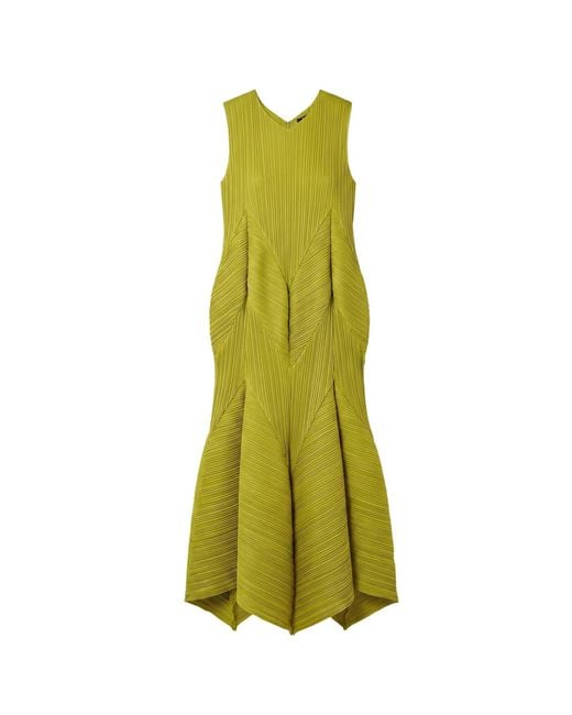 Cy Boutique Green Sculptural Pleated Midi Dress With Structured Panels