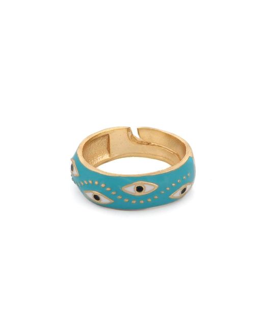 Ebru Jewelry Blue Enamel Evil Eye Adjustable Band Ring