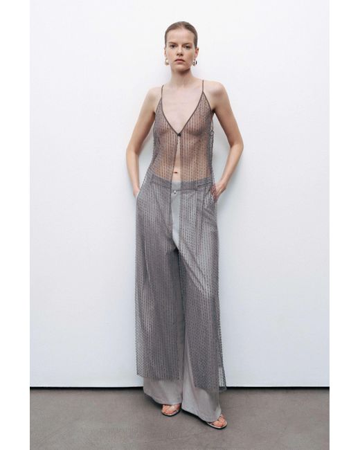 Nocturne Gray Anthracite Bead Embroidered Maxi Vest