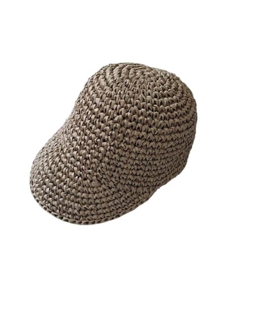 Springmoonatelier Gray Neutrals Handmade Natural Raffia Crochet Cap