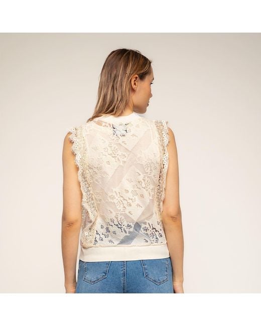 Tantra Spain Sl Natural Neutrals Sheer Lace Top With An Elastic Waistband
