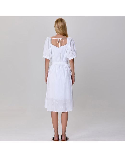 Smart and Joy White Puffy Sleeves Fit-And-Flare Blouse-Dress