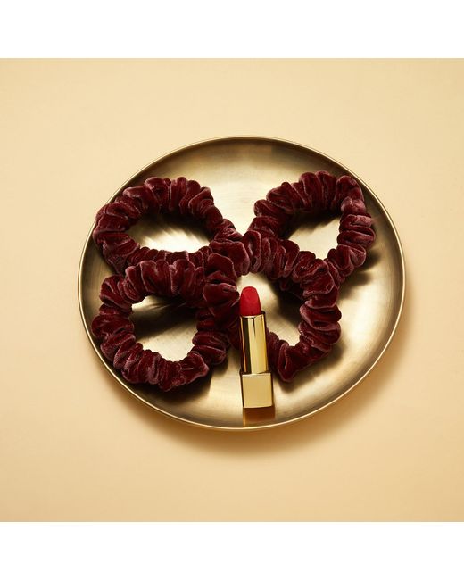Soft Strokes Silk Brown Silk Velvet Handmade Mini Scrunchie Set Of Four, Lipstick Collection